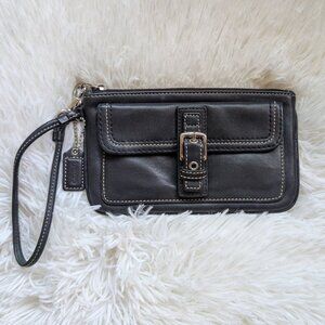 Coach, Large Black Buckle Leather Wristlet, Vintage